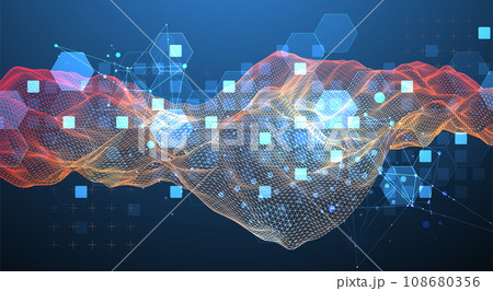 The abstract wave is made in a frame style in a bright gradient color. Template for science and technology presentation. 108680356