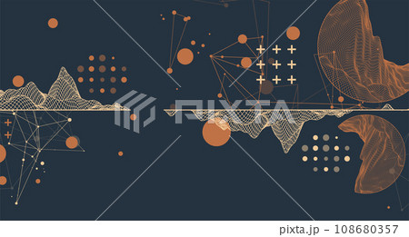 Trendy abstract wireframe mountain background. Modern science or technology art elements. Surface illustration. 108680357