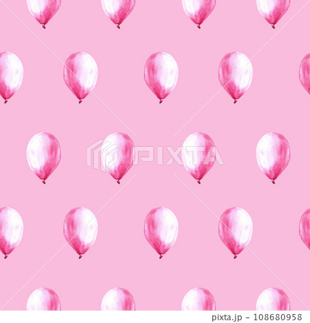 Pink air balloon seamless pattern It is a baby girl, newborn birthday party Hand painted watercolor illustration isolated on pink background Repeating design base for print cover, wrapping, wallpaper Pink air balloon seamless pattern It is a baby girl, newborn birthday party Hand painted watercolor illustration isolated on pink background Repeating design base for print cover, wrapping, wallpaper 108680958