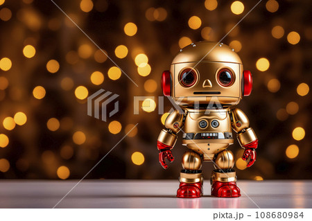 Cute robot on Christmas background. Copy space. 108680984