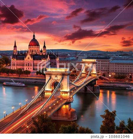 Budapest's dynamic cityscape at dusk Budapest's dynamic cityscape at dusk 108681046