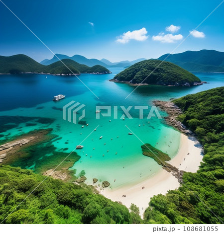 Breathtaking aerial view of a serene, untouched island in Hong Kong's lesser-known islands Breathtaking aerial view of a serene, untouched island in Hong Kong's lesser-known islands 108681055