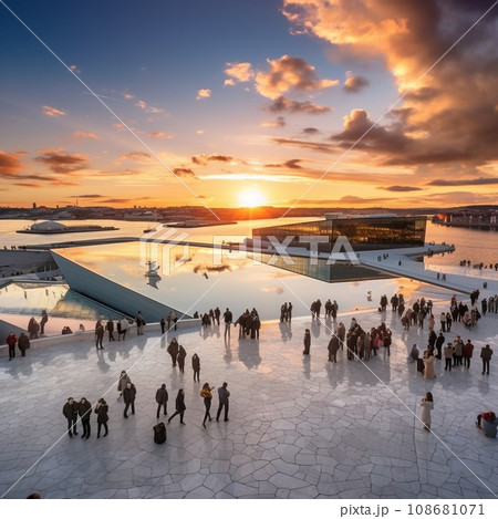 Breathtaking panoramic view of Oslo at sunset 108681071