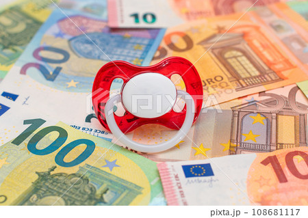 Baby Pacifier on the Euro Banknotes 108681117