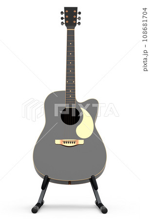 Electric acoustic guitar on stand isolated on white background. 108681704