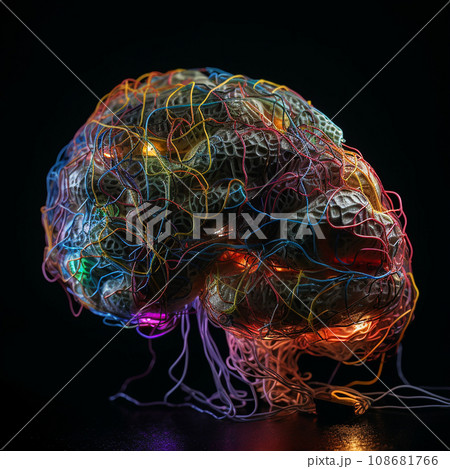 The human brain consisting of micro electrical circuits and wires, artificial intelligence, robot brain 108681766