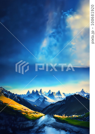 遠景のアルプスの頂のイラスト 108681920