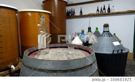 The interior of an old cellar for making red wine. The interior of an old cellar for making red wine. 108681925