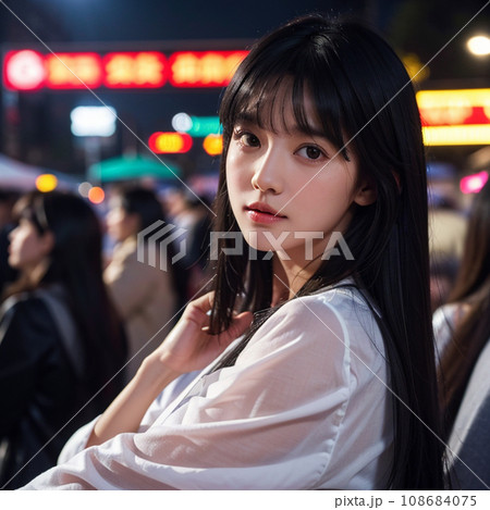 夜景を見ている女性 108684075