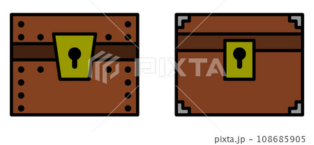 金銀の黄金や財宝が保管される頑丈な宝箱のイラスト 108685905