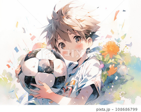 笑顔でサッカーボールを持つ少年 108686799