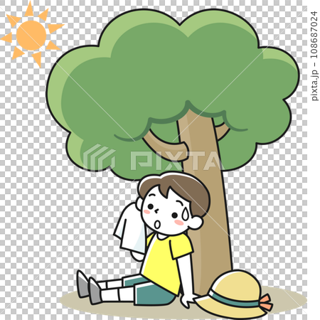 A boy resting in the shade of a tree avoiding direct sunlight A boy resting in the shade of a tree avoiding direct sunlight 108687024