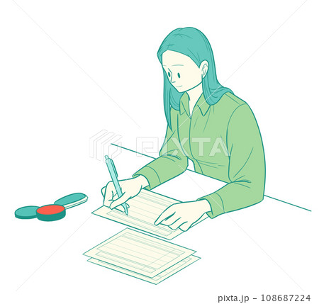 年末調整などの書類を記入する女性 年末調整などの書類を記入する女性 108687224