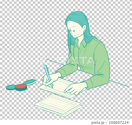 年末調整などの書類を記入する女性 年末調整などの書類を記入する女性 108687224