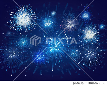 Festive Fireworks Vector Illustration on a Vibrant Blue Background for Celebrations,ai generated  108687287