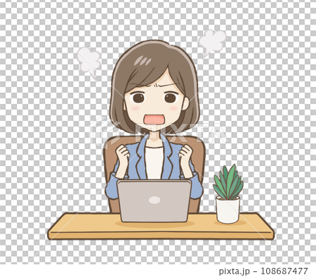 パソコン画面を見ながら怒っているスーツ女性 パソコン画面を見ながら怒っているスーツ女性 108687477