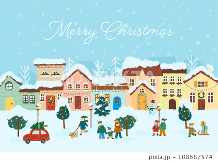 クリスマスの雪が降る街並みのイラスト 108687574