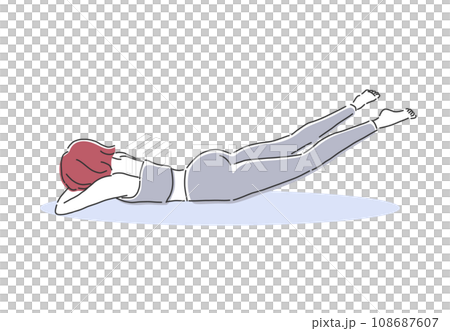 うつ伏せでお尻と太ももを鍛えるストレッチポーズ うつ伏せでお尻と太ももを鍛えるストレッチポーズ 108687607