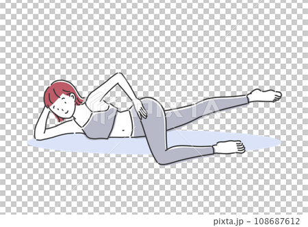 横向きで内ももを鍛えるストレッチポーズ 横向きで内ももを鍛えるストレッチポーズ 108687612
