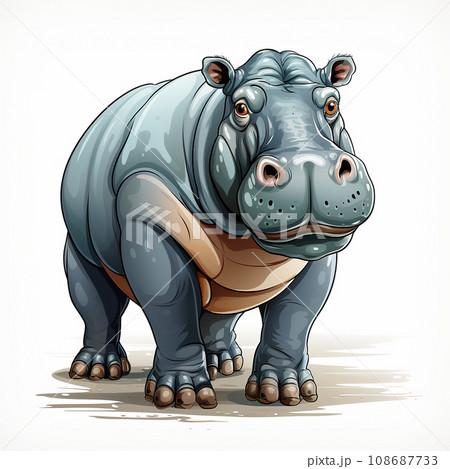 Playful Blue Hippo with a Gentle Gaze and Charming Smile. AI generation 108687733