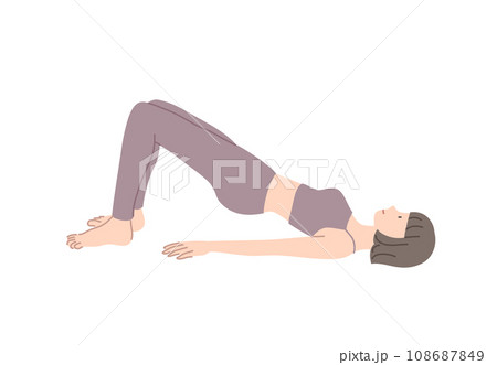 寝ながらお尻と太ももを鍛えるストレッチポーズ 108687849