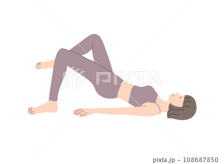 寝ながらお尻と太ももを鍛えるストレッチポーズ 108687850