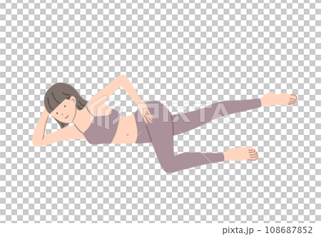 側躺時練習大腿內側的伸展姿勢 側躺時練習大腿內側的伸展姿勢 108687852