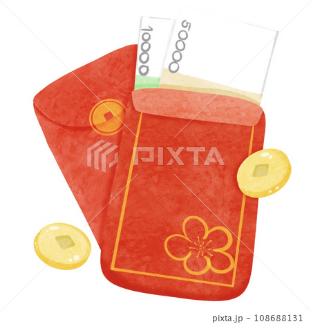 Red envelopes with money and coins png isolated 108688131
