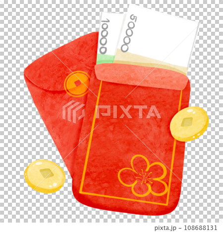 Red envelopes with money and coins png isolated 108688131