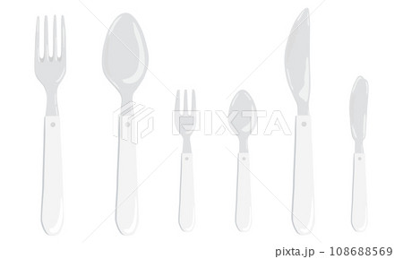 Set of cutlery with white handle.  Set of cutlery with white handle.  108688569
