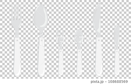 Set of cutlery with white handle.  Set of cutlery with white handle.  108688569