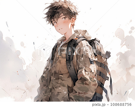 迷彩柄のジャケットとリュックの男の子 迷彩柄のジャケットとリュックの男の子 108688756