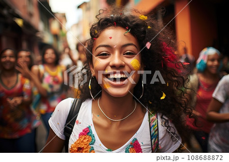Colombian Rhythm Woman Dancing Traditional Dance in the Streets of the Capital Colombian Rhythm Woman Dancing Traditional Dance in the Streets of the Capital 108688872