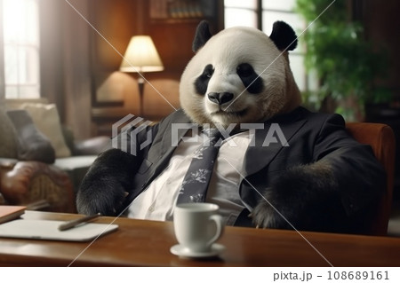 Photo Panda being lazy in the office, Generative AI 108689161