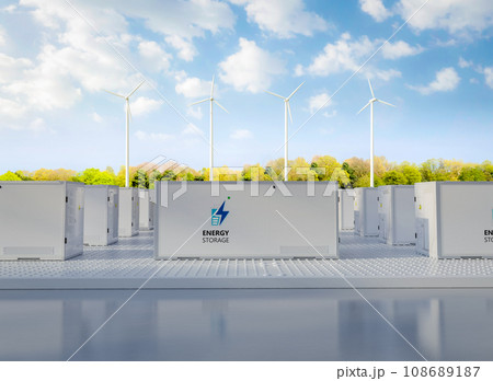 Energy storage systems or battery container units with turbine farm 108689187