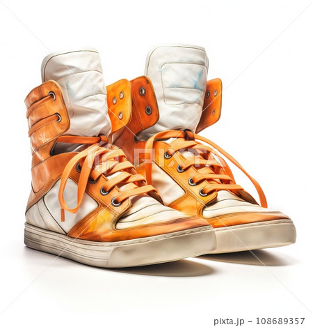 hyper realistic , Leather High-Top Sneakers, Beautiful, a pair, white background hyper realistic , Leather High-Top Sneakers, Beautiful, a pair, white background 108689357
