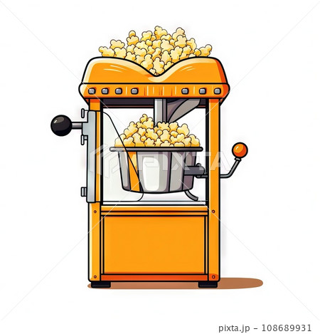 Popcorn cart carnival store isolated on white background Amusement park food market. Colorful flat illustration Popcorn cart carnival store isolated on white background Amusement park food market. Colorful flat illustration 108689931