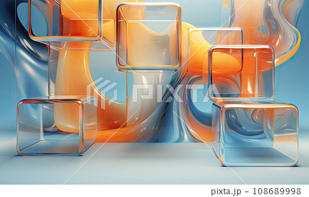Dynamic interplay of 3D liquid forms in vibrant hues. Abstract composition. AI Generative 108689998