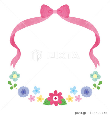 水彩風カラフルな花とリボンのフレーム 水彩風カラフルな花とリボンのフレーム 108690536