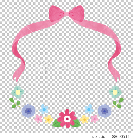 水彩風カラフルな花とリボンのフレーム 水彩風カラフルな花とリボンのフレーム 108690536