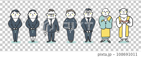 穿著黑色正裝的人們、僧侶、牧師設置插畫素材 108691011