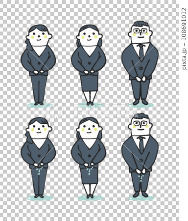 ブラックフォーマルを着た人々　セット　イラスト素材 108691012