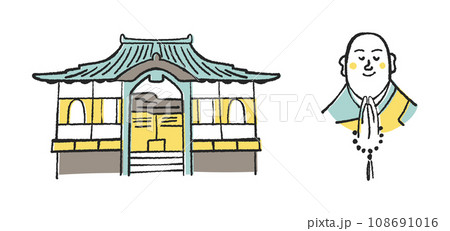 お坊さんとお寺　セット　イラスト素材 108691016