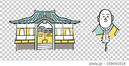お坊さんとお寺　セット　イラスト素材 108691016