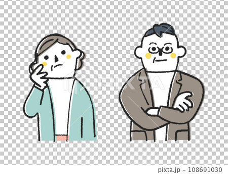 一群中年夫婦思考和擔心某件事，插畫素材 108691030