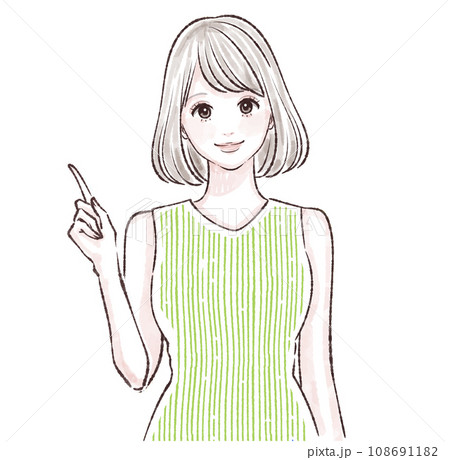 指差し/ポイント/説明/笑顔/女性のイラスト素材	 108691182