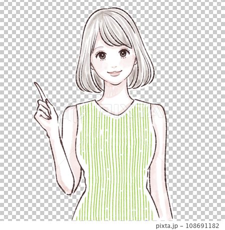 指差し/ポイント/説明/笑顔/女性のイラスト素材	 108691182
