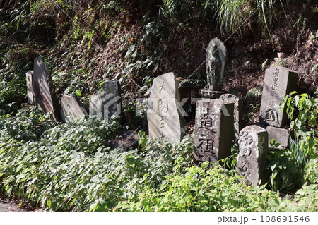 巨福呂坂切通しにある江戸時代の庚申塔や道祖神 巨福呂坂切通しにある江戸時代の庚申塔や道祖神 108691546