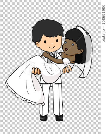 Illustration of a couple holding a princess (Japanese man holding a black woman) 108691906