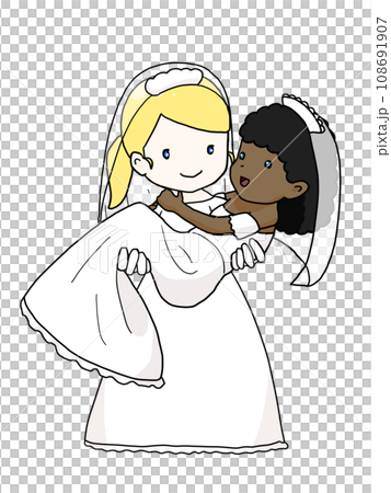 お姫様抱っこをするカップルのイラスト(黒人女性を抱きかかえる白人女性) お姫様抱っこをするカップルのイラスト(黒人女性を抱きかかえる白人女性) 108691907